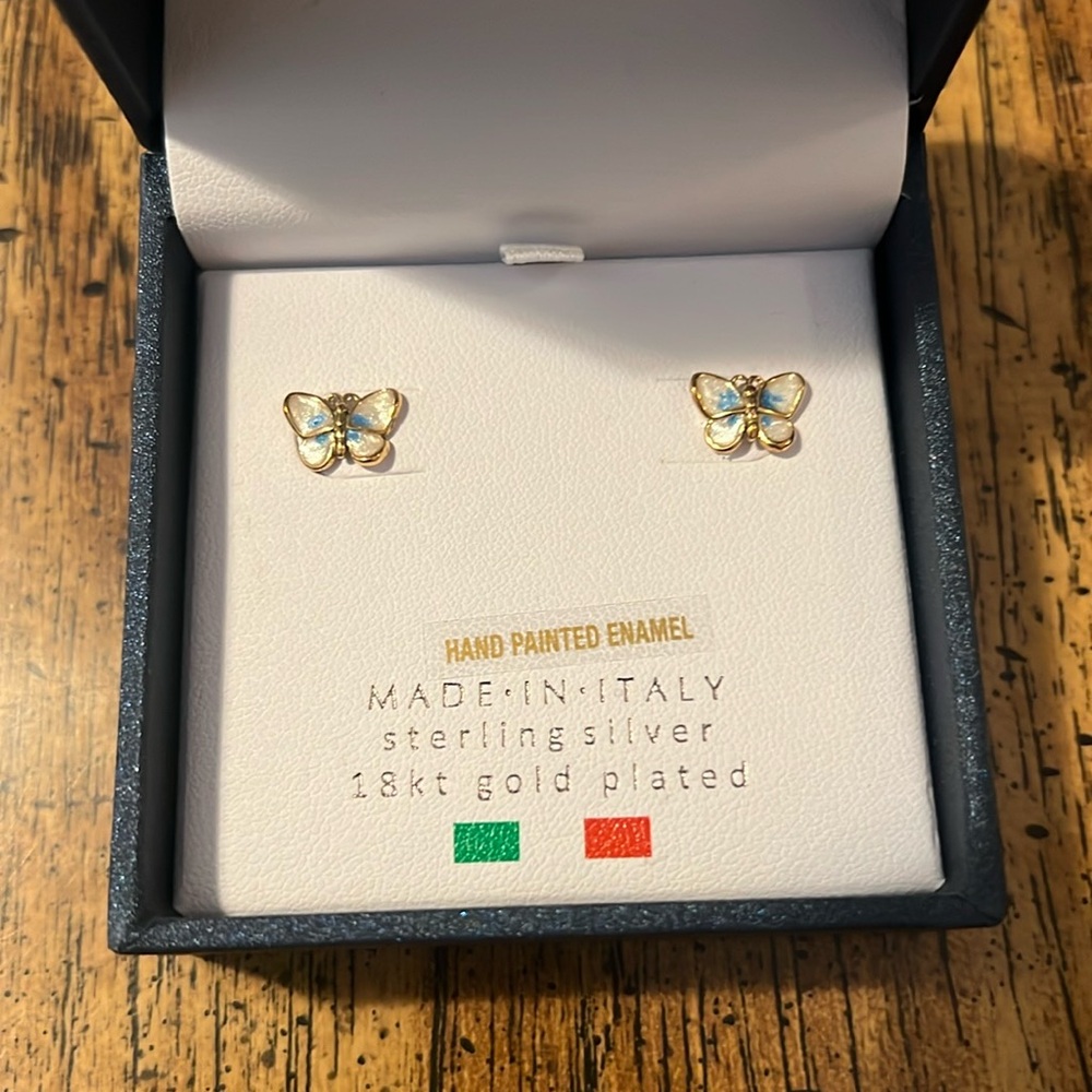 Sterling Silver 18kt gold plated butterfly earrings